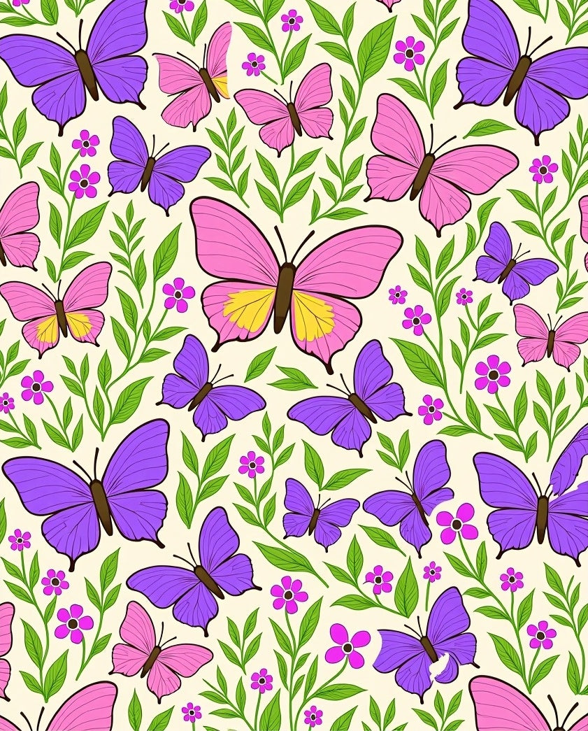 Purple Pink Butterfly Garden Scene Rug