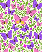 Purple Pink Butterfly Garden Scene Rug