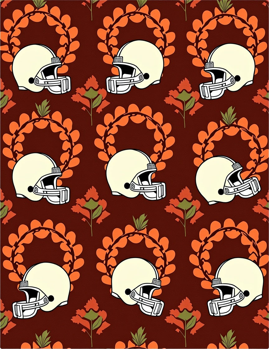 Cream Football Helmets Orange Wreath Red Flowers Rug