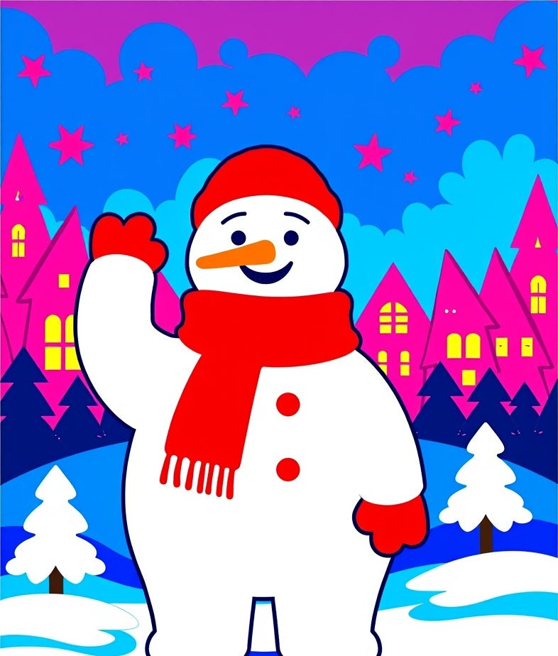 Whimsical Snowman Festive Village Scene Rug