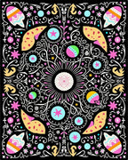 Whimsical Black Floral Colorful Medallion Rug