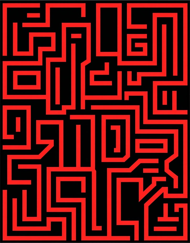 Crimson Labyrinth Lines Rug