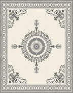 Cream Gray Mandala Frame Rug