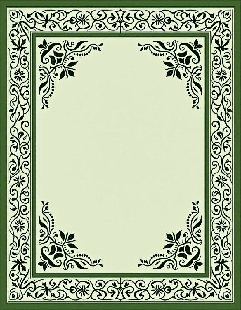 Green Floral Vine Border Garden Rug