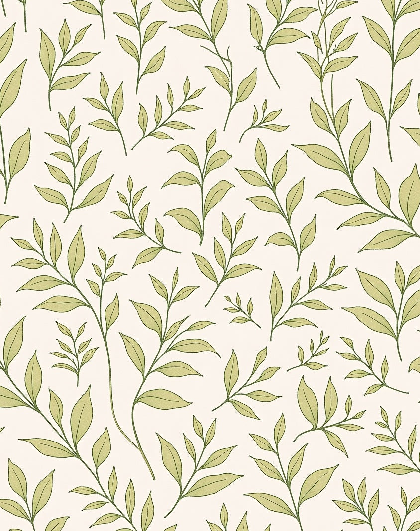 Pale Green Leafy Vine Repeating Rug