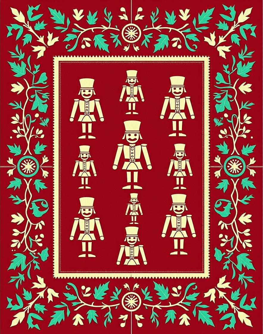 Festive Red Nutcracker Soldiers Border Rug