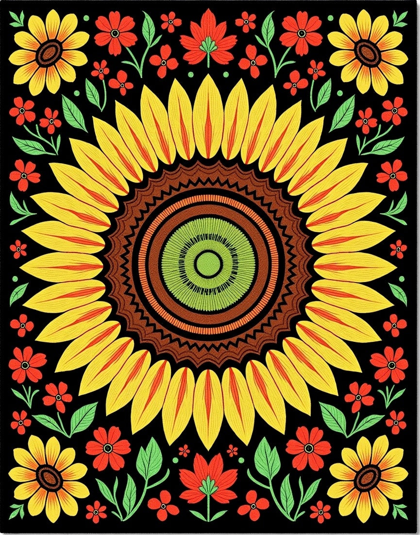 Yellow Floral Sun Mandala Rug
