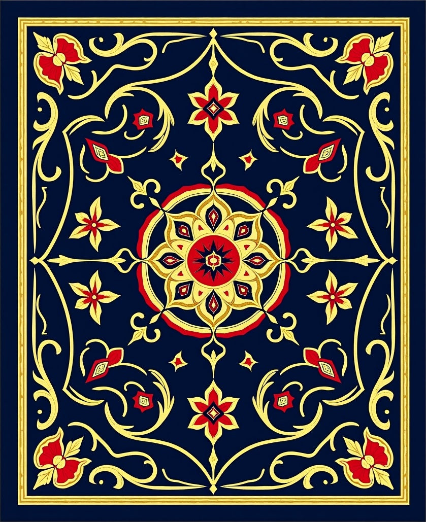 Royal Blue Red Gold Medallion Garden Rug