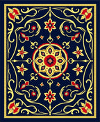 Royal Blue Red Gold Medallion Garden Rug
