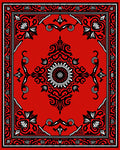 Vibrant Red Black Medallion Border Rug