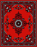 Vibrant Red Black Medallion Border Rug