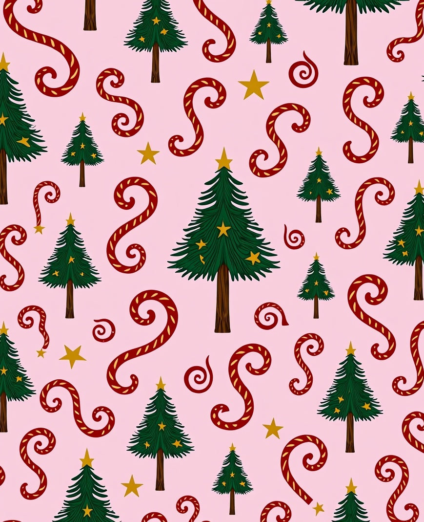 Festive Christmas Trees Red Swirls Stars Rug