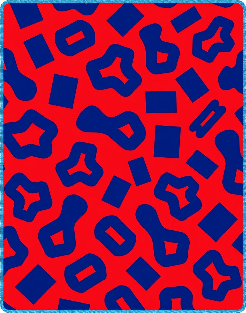 Red Blue Abstract Shapes Rug