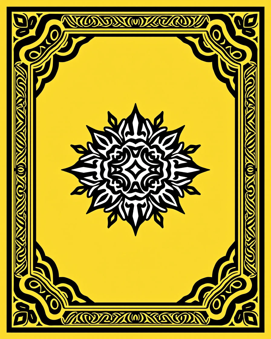 Bold Yellow Black Medallion Frame Rug