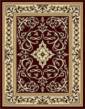 Deep Red Ivory Floral Border Rug
