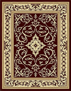 Deep Red Ivory Floral Border Rug