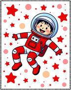 Cute Red Astronaut Floating Amongst Stars Rug
