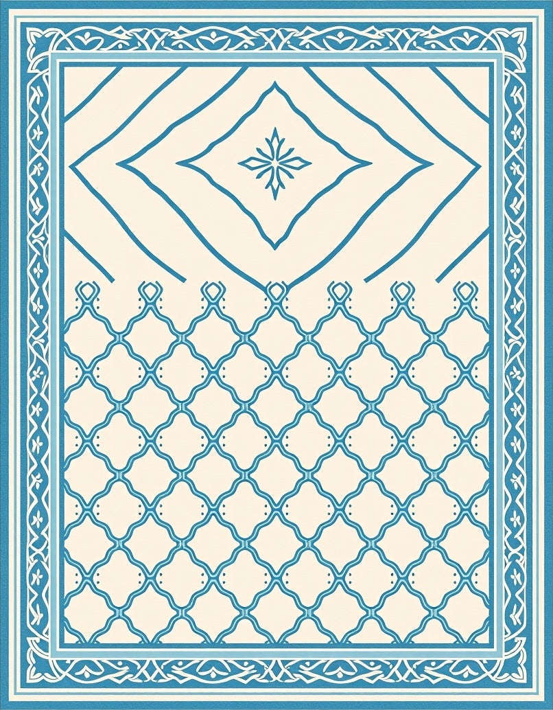Coastal Blue Lattice Diamond Arrangement Rug