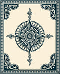 Navy Sunburst Floral Mandala Corner Rug