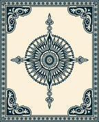 Navy Sunburst Floral Mandala Corner Rug