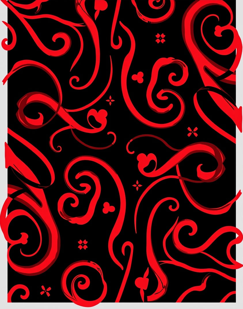 Crimson Swirls on Black Background Rug