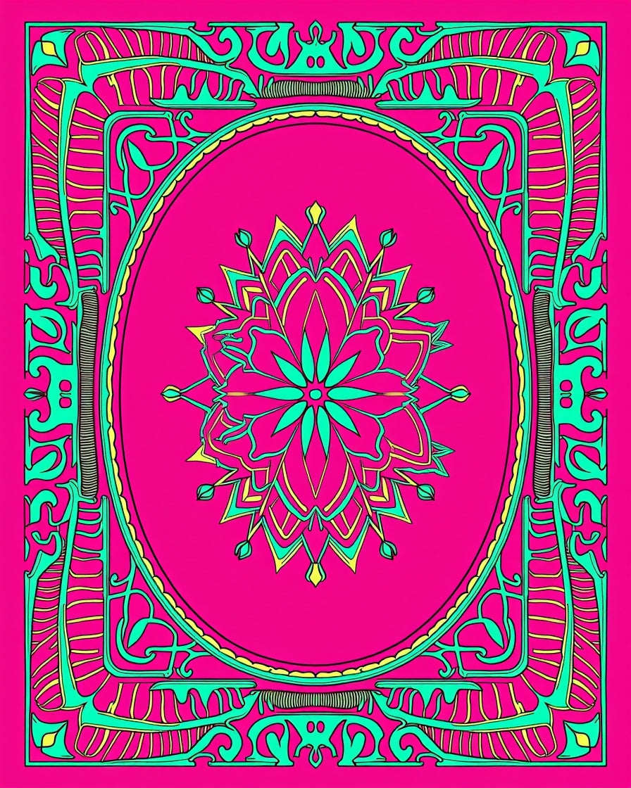 Vibrant Teal Floral Frame Rug