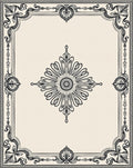 Elaborate Black Cream Floral Frame Rug