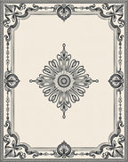 Elaborate Black Cream Floral Frame Rug