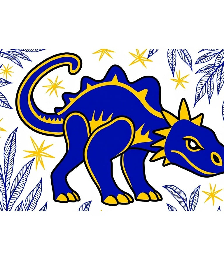 Blue Yellow Dinosaur Jungle Adventure Rug