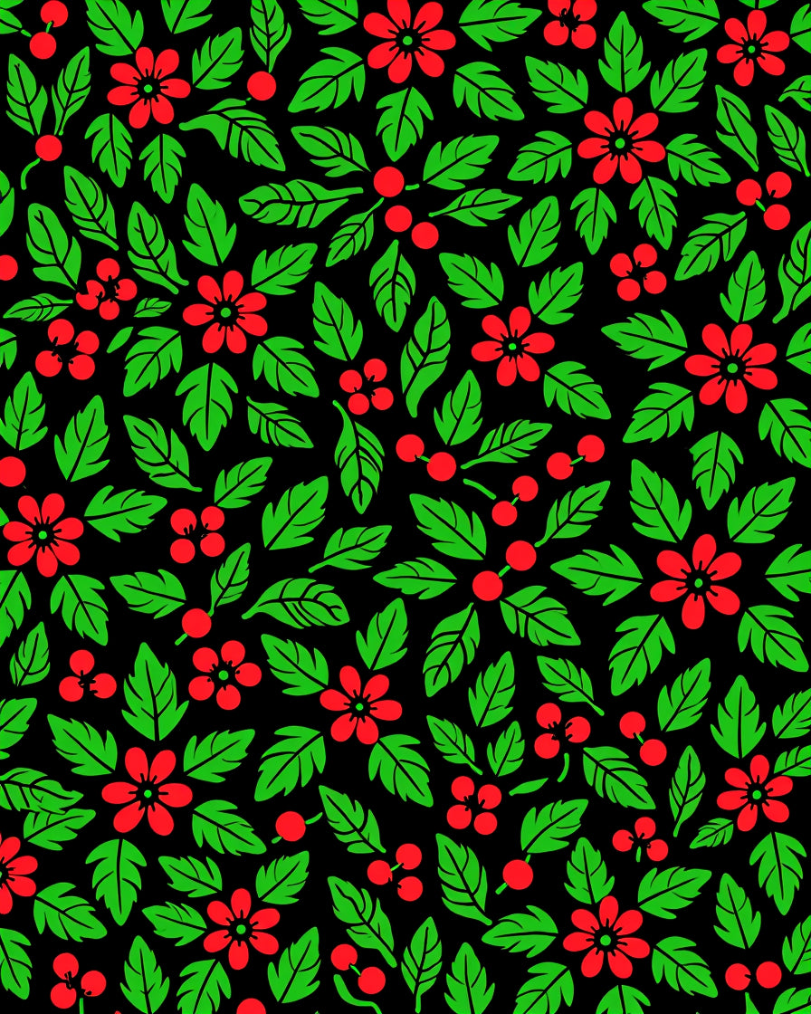 Crimson Berry Leaf Blossom Arrangement Rug
