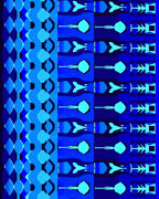 Cool Blue Geometric Border Stripes Rug