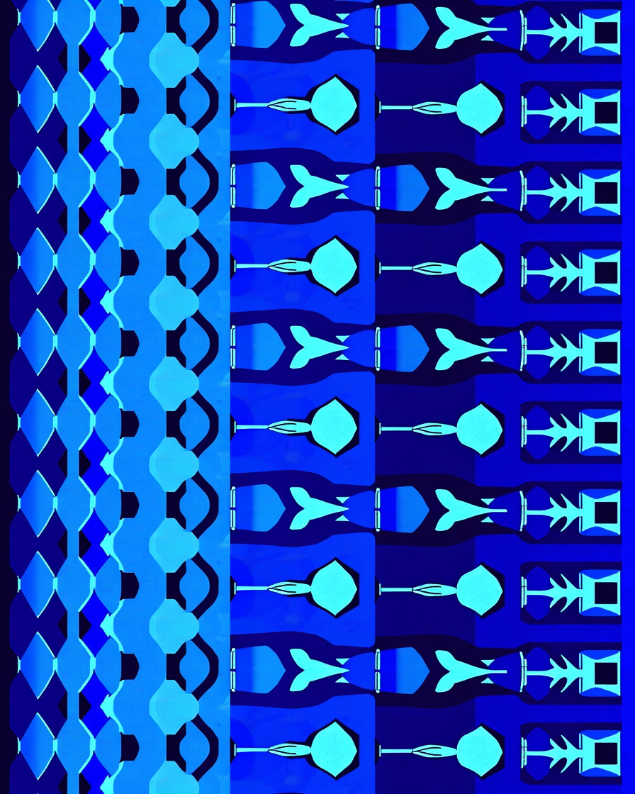 Cool Blue Geometric Border Stripes Rug