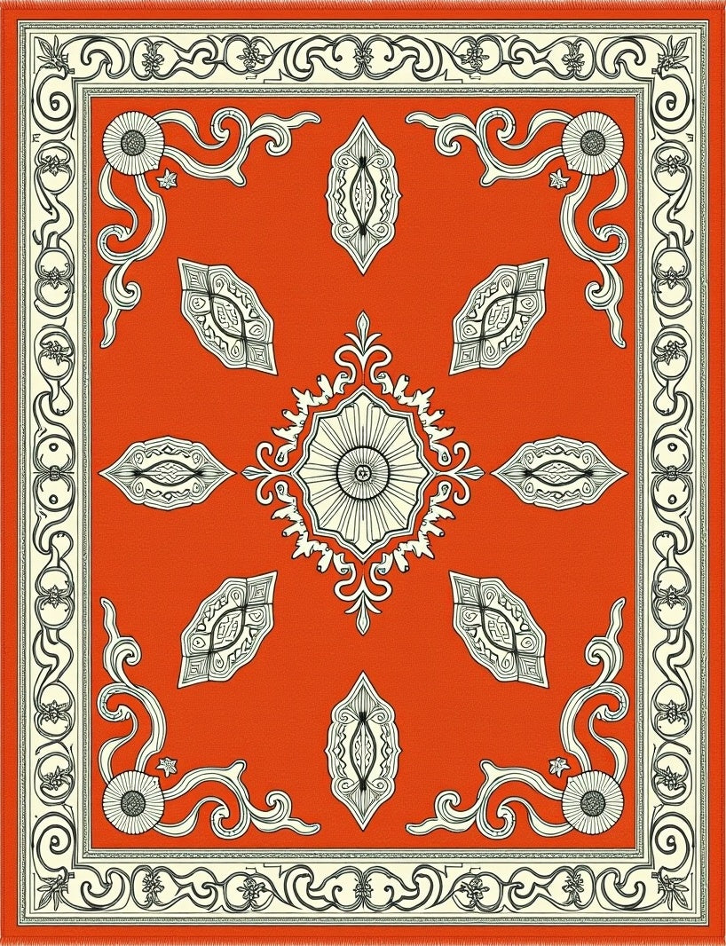 Orange Scrollwork Medallion Rug