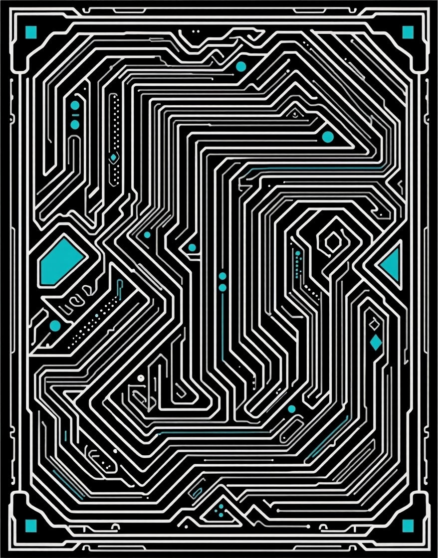 Black Circuit Board Turquoise Accents Rug