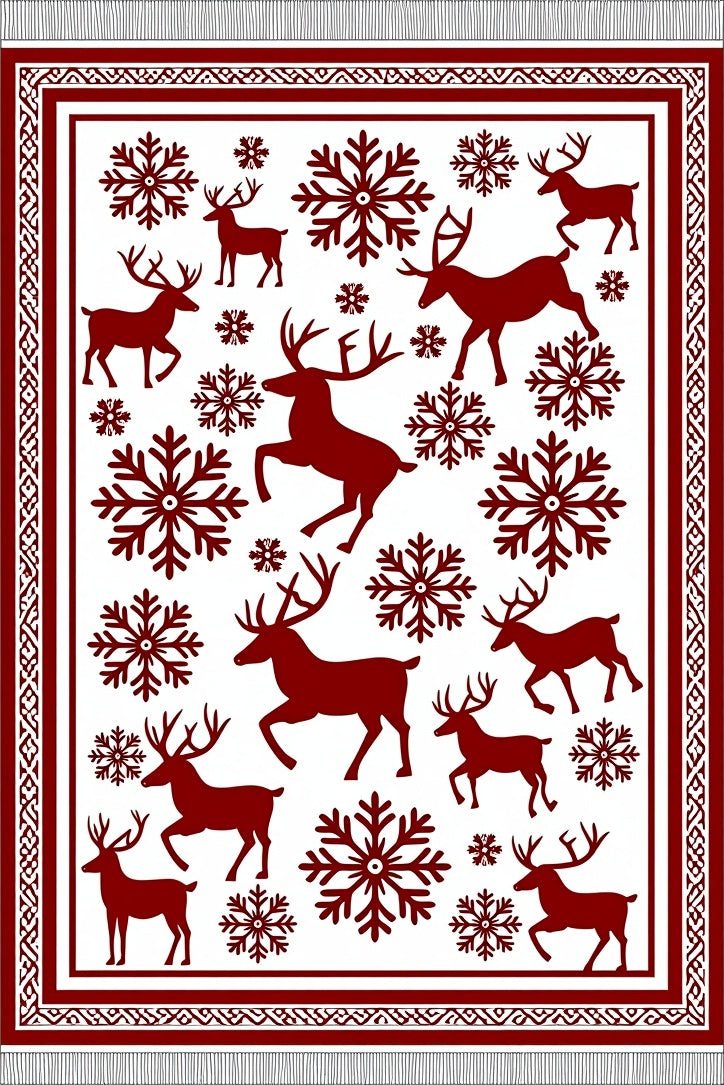 Deep Red Snowflake Stag Collection Rug