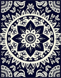 Deep Navy Ivory Mandala Bloom Rug