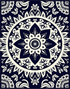 Deep Navy Ivory Mandala Bloom Rug