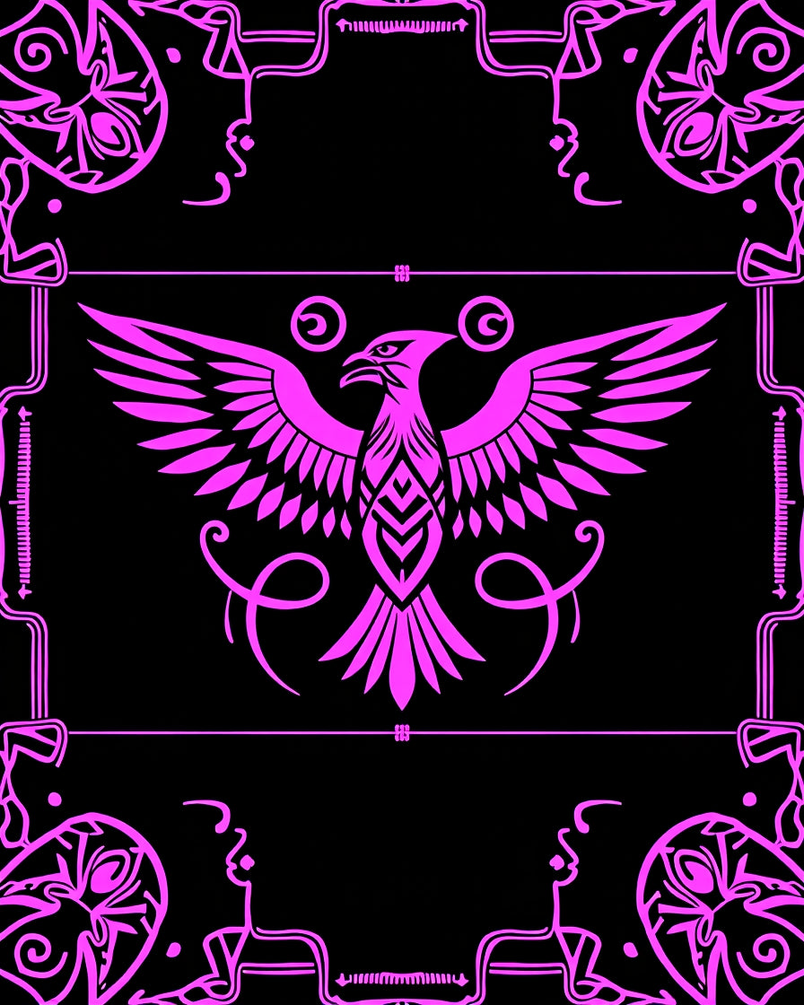 Vibrant Magenta Phoenix Central Crest Rug
