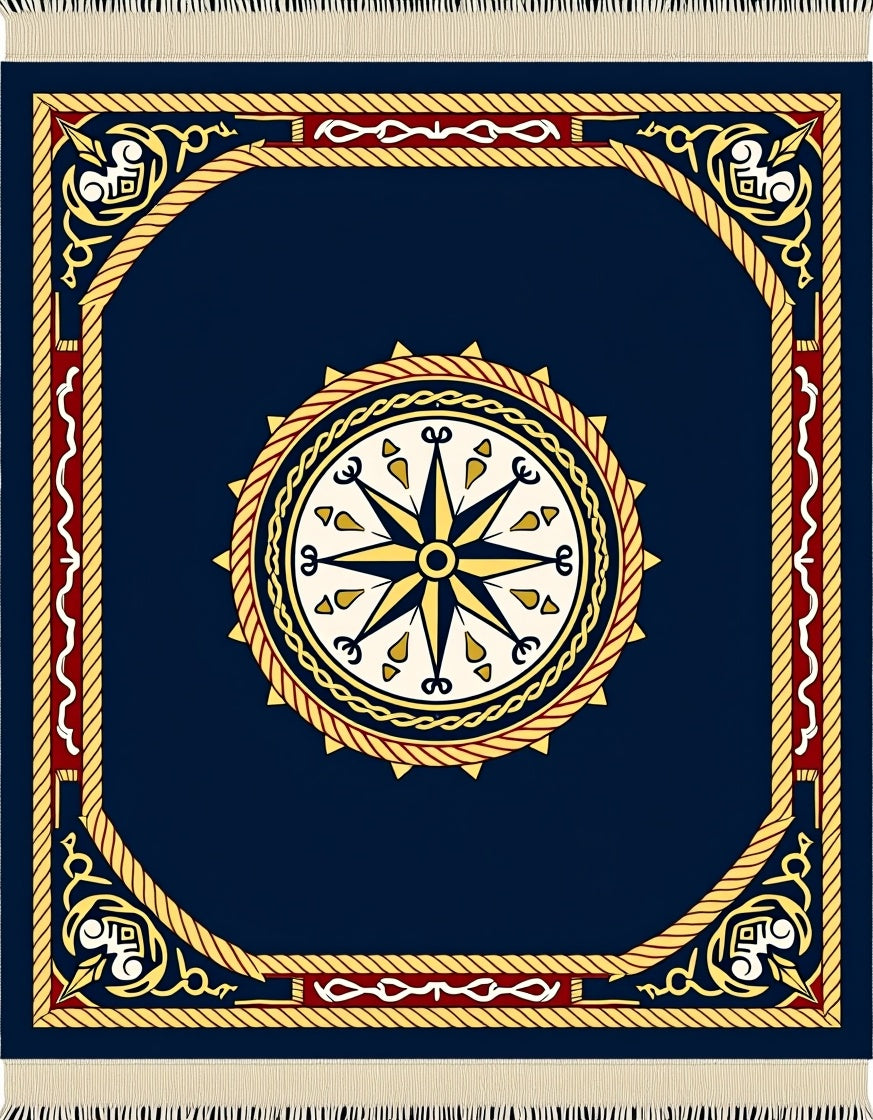 Nautical Compass Rose Blue Decorative Rug