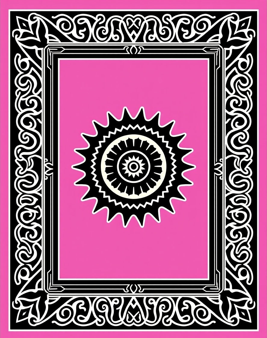Pink Sunburst Medallion Ornate Frame Rug
