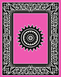 Pink Sunburst Medallion Ornate Frame Rug