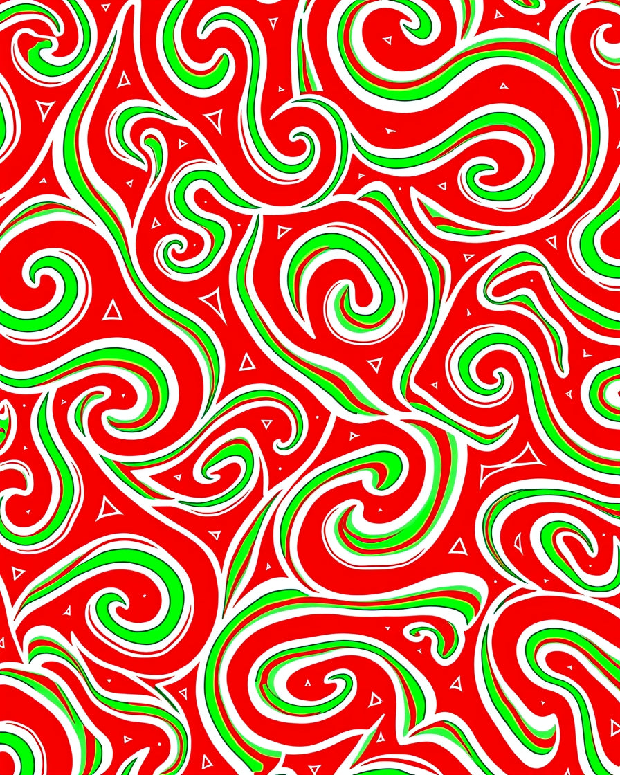 Whimsical Red Green Swirl Abstract Rug