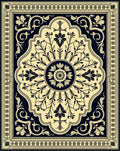 Golden Navy Floral Medallion Rug