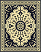 Golden Navy Floral Medallion Rug