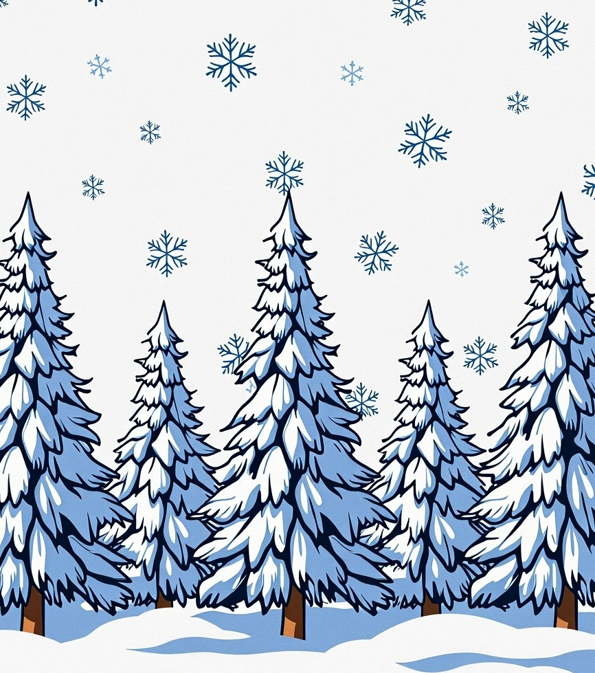 Snowy Blue Pine Forest Snowflakes Rug