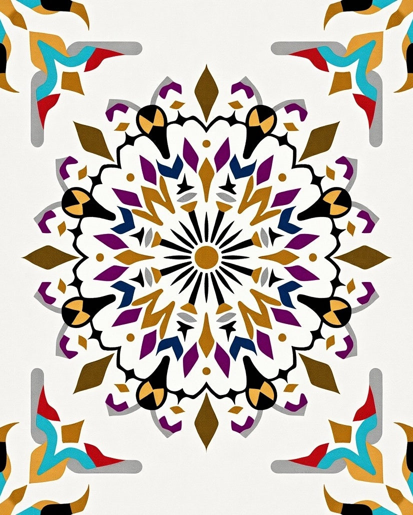 Vibrant Geometric Medallion Mandala Art Rug