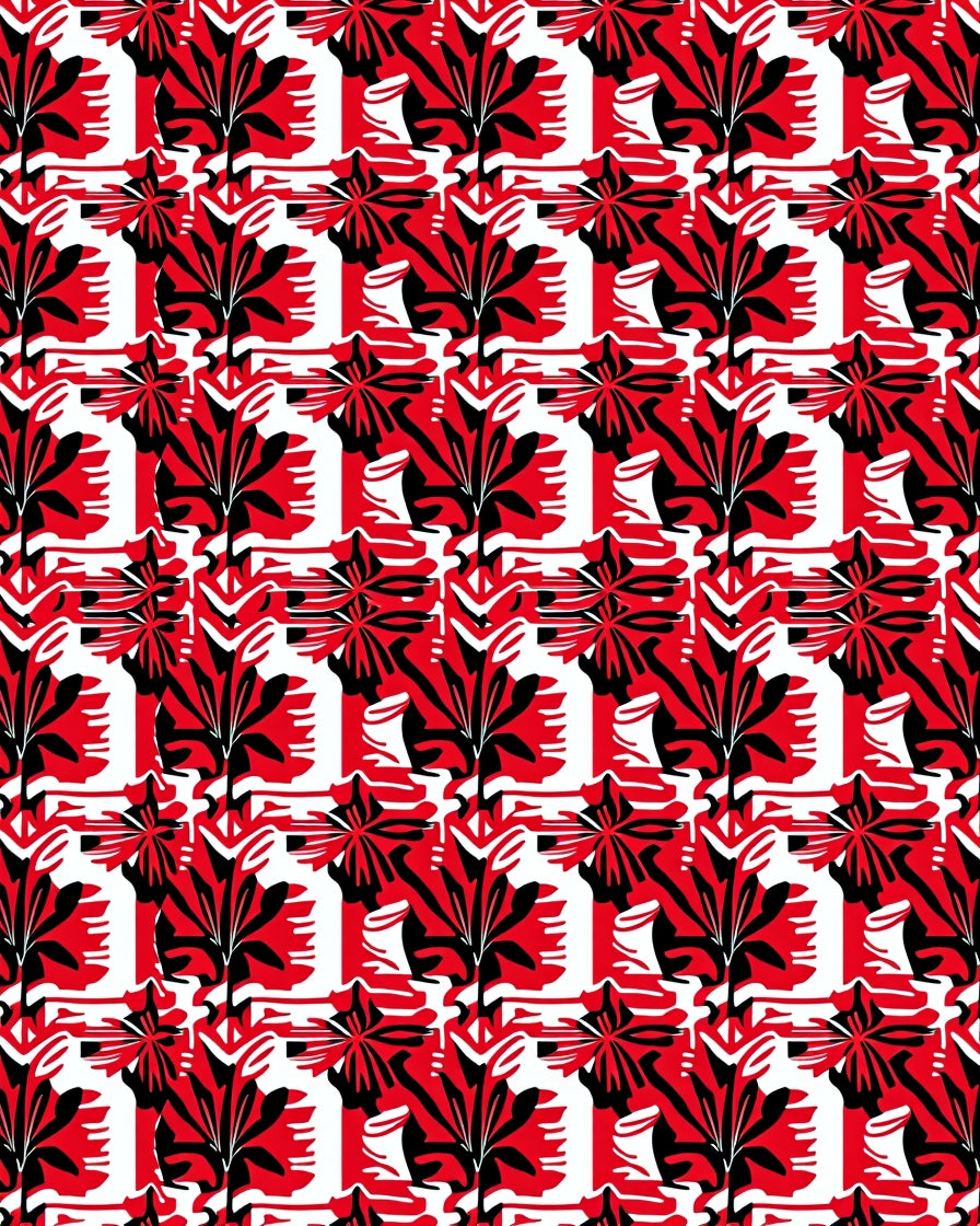 Bold Red Tropical Foliage Repeat Rug