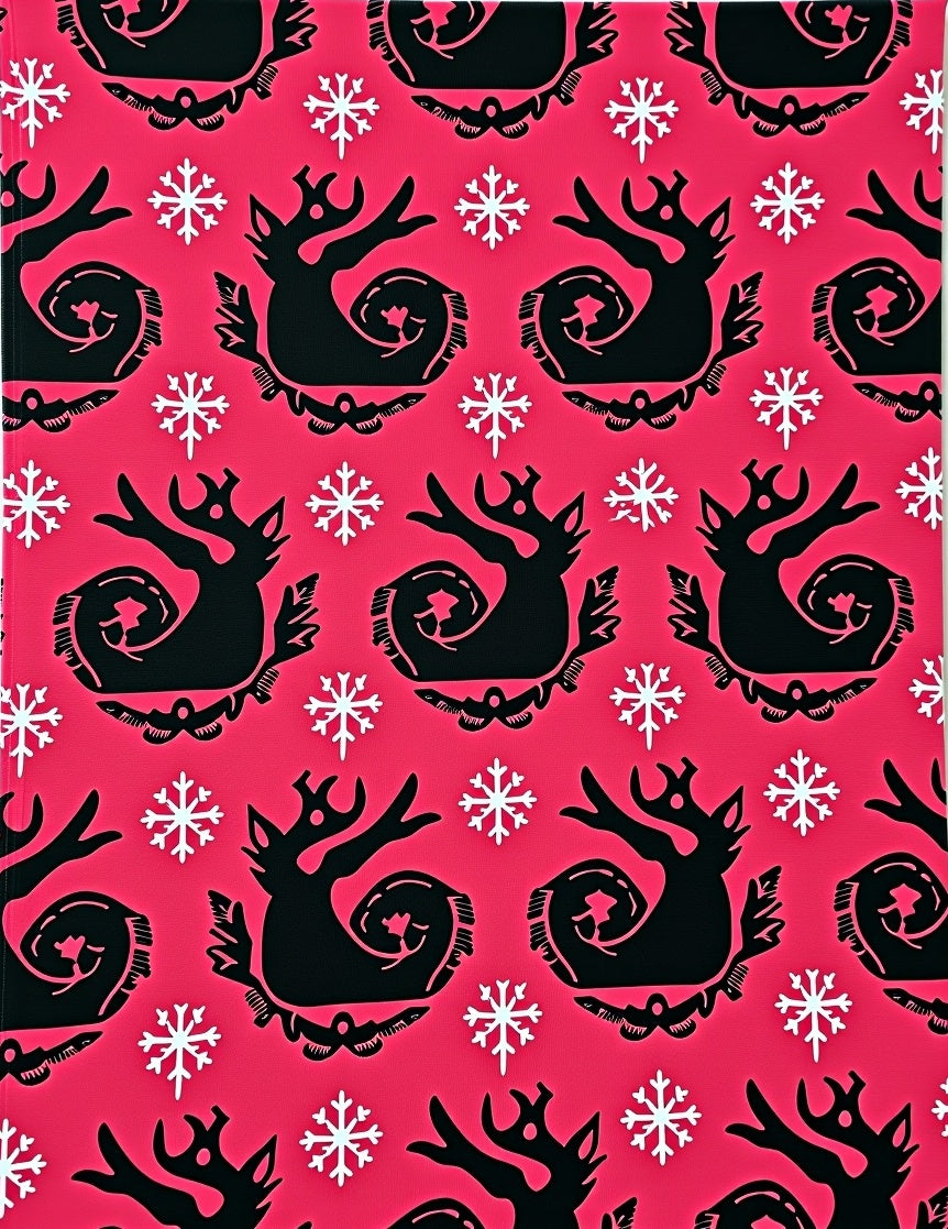 Vibrant Pink Black Reindeer Snowflakes Rug