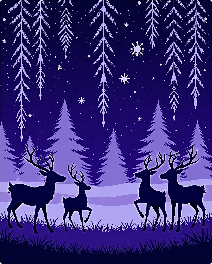 Midnight Deer Forest Snowflake Night Rug