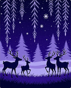 Midnight Deer Forest Snowflake Night Rug